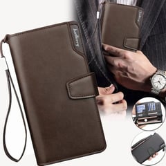 BAELLERRY - Billetera Larga de Cuero para Hombre con Tarjetero Porta Celular Café