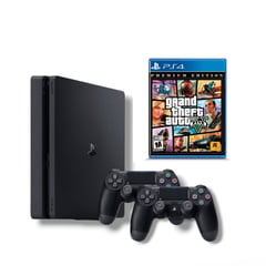 SONY - Consola PS4 Slim 1TB Negro +2 Mandos +GTAV Reacondicionada