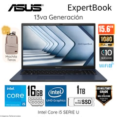 ASUS - Laptop ExpertBook Intel Core i5 1335U 16GB RAM 1TB SSD 156 FHD B1502CVA-NJ1434 + Mochila