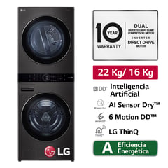 LG - Centro De Lavado Washtower WK22BS6 22/16 Kg AI DD Carga Frontal Negro Acero