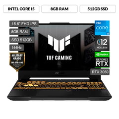 ASUS - Gamer Intel Core i5 de 12 núcleos RTX3050 8GB 512GB SSD TUF Gaming F15 12°Gen 15.6" FHD