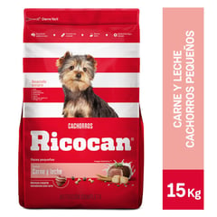 RICOCAN - Comida para perros cachorros pequeñas sabor carne y leche de 15 kg